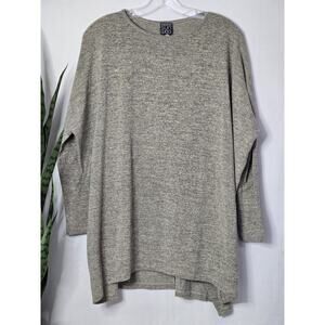 Clara Sun Woo Boxy Dolman Button Sleeve Lagenlook Tunic Small Heathered Taupe